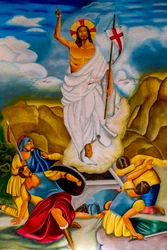 Opstandingsfresco in Cristo Risorto de Hedzranawoe katholieke parochiekerk, Lomé, Togo