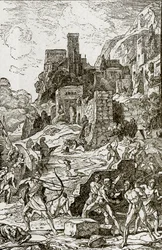 Vikingen vallen de Kelten aan, illustratie uit Het Verhaal van de Mens door J.W. Buel