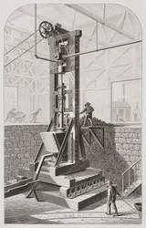 19e-eeuwse stempelmolen, ook bekend als een stempelbatterij of stempelmachine