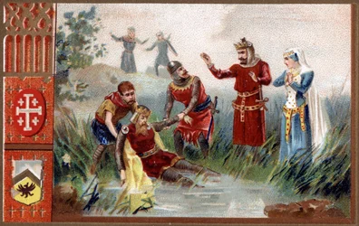 3e kruistocht: Ontdekking van het lichaam van keizer Frederik Barbarossa (Duitse Romeinse keizer) in de rivier de Selef in 1190