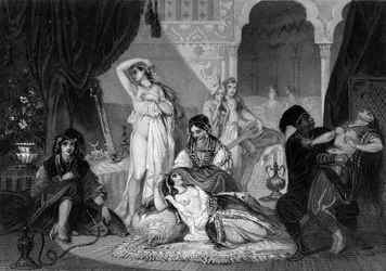 Een christelijke gevangene in de harem. In "De Algemene Geschiedenis van de Marine" door Van Tenac