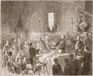 Een Maconnic Doop in de loge van de Fraternelle Amitive in 1861