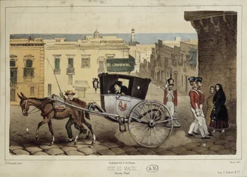 Een opstopping in de straten van Malta - gravure