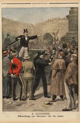 Een vredesbijeenkomst in Transvaal, Trafalgar Square, Londen. Gravure in 