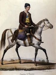Een boer te paard, in de buurt van Camastra in Sicilië. Gravure uit de 19e eeuw