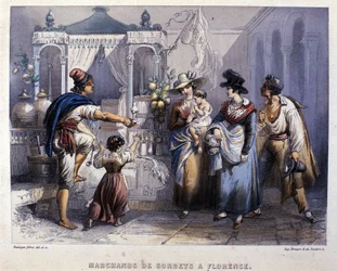 Een sorbetverkoper in Florence. Lithografie rond 1820