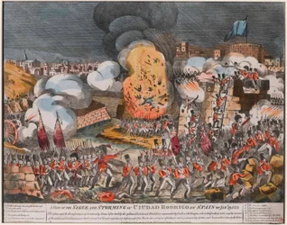Een uitzicht op de belegering en bestorming van Ciudad Rodrigo in Spanje op 19 januari 1812