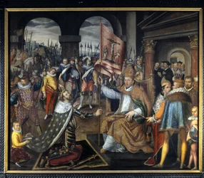 Afzwering van Hendrik IV (1553 - 1610) in 1572 - anoniem schilderij van de 16e eeuw, Kathedraal van Doornik