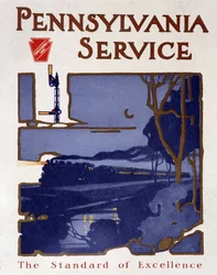 Reclameposter voor Pennsylvania Service treinen, eind 19e eeuw