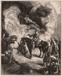 Afrikaanse troepen verstikken Algerijnen in een grot, tijdens de verovering van het gebied van Regence Algiers in 1844-45