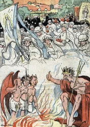 Na een periode van verbod op religieuze openbare evenementen, komen processies en bedevaarten weer op gang in Frankrijk Illustratie uit "Le pelerin" mei 1921