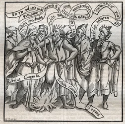 Alchemie: de turf van hermetische filosofen. 1857 (gravure)