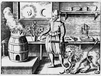 Alchemie - La flamamme - Gravure uit 1659 in 