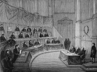 Alexandre Volta leest voor de academie van wetenschappen zijn proefschrift over de stapel in aanwezigheid van de eerste consul Bonaparte op 18 november