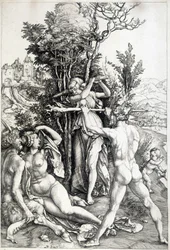 Allegorische figuur van jaloezie (gravure 16e eeuw)