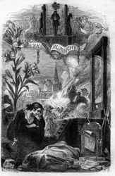 Allegorie van La Terreur blanche in Frankrijk in 1815 (royalistische reactie die plaatsvond na de val van Napoleon, tegen bonapartisten en voormalige revolutionairen.) Gravure uit de 19e eeuw.