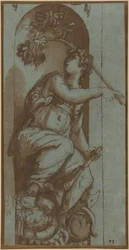 Allegorie op de vrede (pen en bruine inkt en gewassen op blauw, gelegd papier; op de grond gelegd)