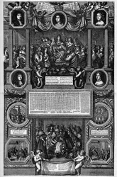 Almanak voor het jaar 1682 die de geboorte van de Dauphin (Louis de France bekend als de Grote Dauphin) vertegenwoordigt