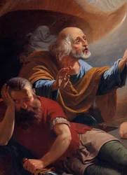 Een engel bevrijdt Sint-Pieter uit de gevangenis, getekend door F. Devigne (?)