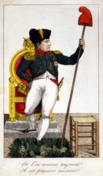 En we keren altijd terug naar zijn eerste liefde, een karikatuur over Napoleon I die de macht overneemt in 1815 (Episode van Honderd Dagen)