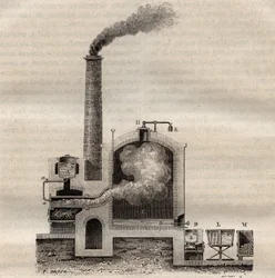 Apparaat van Michel de Marseille, voor de destillatie van ruwe zwavel - gravure in 