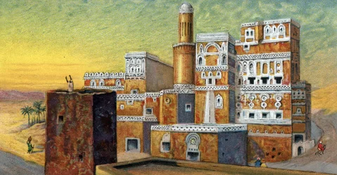 Arabische architectuur: "view of a house typical of the town of Sana