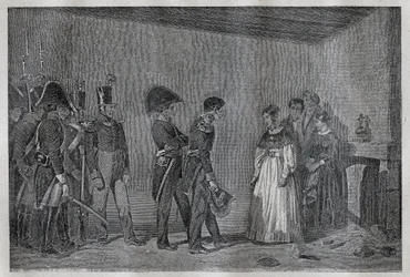 Arrestatie van hertogin van Berry (1798-1870 Marie-Caroline de Bourbon-Sicilië) in Nantes op 7 november