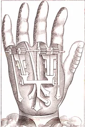 Kunstmatige handprothese door de Franse chirurg-anatoom Ambroise Paré