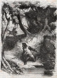 Astolphe aan de rand van een fontein - gravure uit 1851 van 