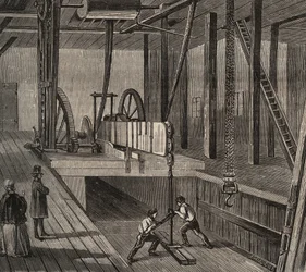 Atelier voor het boren van de artesische bron van Passy. Gravure uit 1856 in 