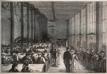IJzerwerkplaats - Gemeentelijke vakschool aan de Boulevard de la Villette in Parijs in 1875 - gravure