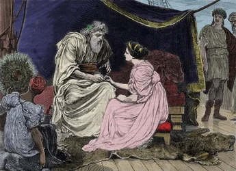 Atheense staatsman Pericles (495 v.Chr.-429 v.Chr.), een voorstander van democratie, met zijn dochter Marine. Gravure van de 19e eeuw (19-1233)