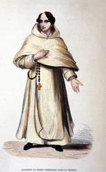 Augustinus in gewone kleding, geestelijke volgens de regels van de heilige Augustinus. Gravure uit de 19e eeuw.