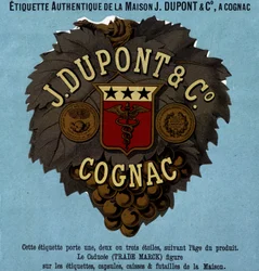 Authentiek etiket van J. Dupont & C°, Cognac. Editie 1882