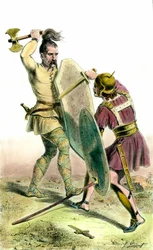 Slag tussen een Frankische soldaat en een Romeinse soldaat
