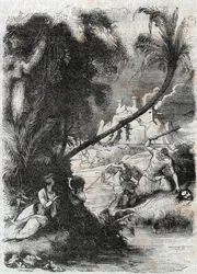 Slag van Griffon en Aquilant tegen Orrile - gravure uit 1851 van 