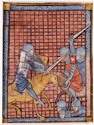 Slag van ridders. Frans manuscript. Begin 14e eeuw.