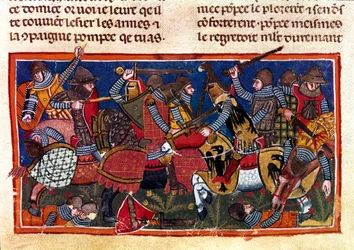 Slagveld Miniatuur uit een Frans codex op perkament 