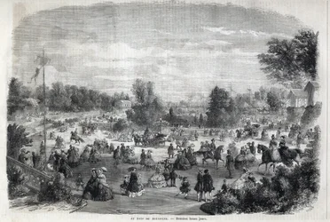 Mooie dagen in het Bois de Boulogne in Parijs. Gravure in 