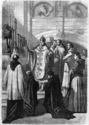 Zegening van eieren op Paaszondag in de Abdij van Solesmes (Sarthe) in 1868