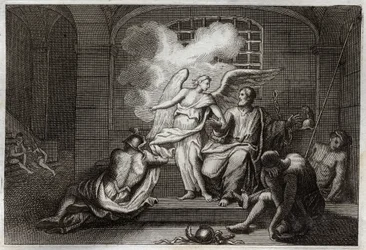 Bijbel van Royaumont, Nieuwe Testament: Sint Petrus bevrijd uit de gevangenis. Sint Petrus wordt 
