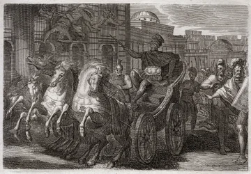 Bijbel van Royaumont, Oude Testament: Jezabel eet honden. Jehu laat Jezabel uit een raam gooien, en ze wordt opgegeten door honden. Illustratie uit 1811.