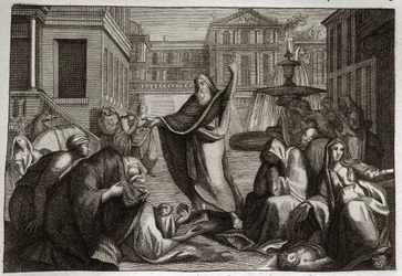 Bijbel van Royaumont, Oude Testament: Boetedoening van de Ninivieten. De inwoners van Nineve doen allen boete bij de prediking van de heilige profeet Jona. Illustratie uit 1811.