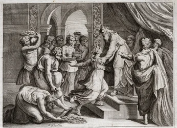 Bijbel van Royaumont, Oude Testament: Koningin van Sheba bezoekt Salomo. Illustratie uit 1811.