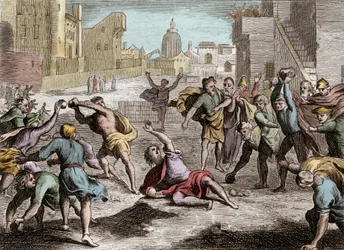 Bijbel van Royaumont, Oude Testament: Representatie van het schisma van Rehabeam dat het koninkrijk Israël verdeelde na de dood van Salomo - zijn volk stuurt afgevaardigden naar Rehabeam, zijn zoon, die, de raad van jonge mannen verkiesend boven die van ou