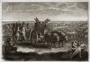 Bijbel van Royaumont, Oude Testament: De Ark teruggestuurd. De Filistijnen sturen de Ark van het Verbond terug naar Judea om de kwalen te vermijden die het hen elke dag veroorzaakte. Illustratie uit 1811.