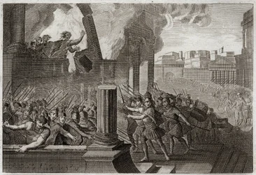 Bijbel van Royaumont, Oude Testament: Zambri verbrandt zichzelf en zijn familie in zijn paleis. Illustratie uit 1811.