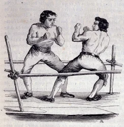 Boksers Daniel Mendoza (1764-1836) en Richard Humphries in 1790. Gravure uit de 19e eeuw