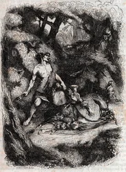 Bradamante verslagen door een reus - gravure van 1851 uit 