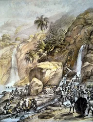 Brazilië, gouderts wordt gewonnen in de Itacolumi-bergen (Minas Gerais). 1820
